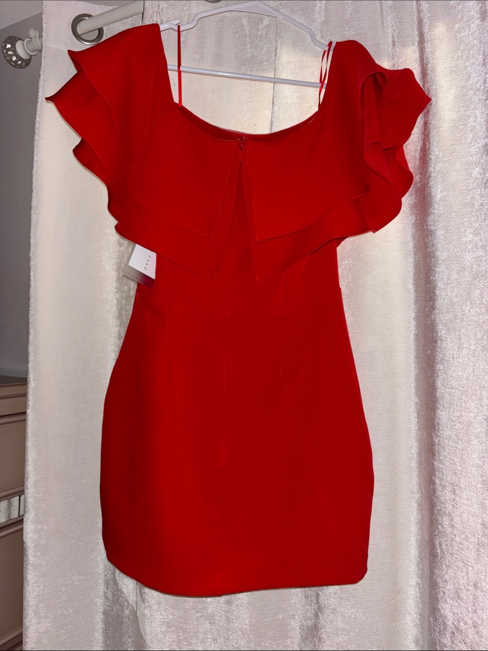Endless Rose Bright Red Ruffle Off-Shoulder Mini Dress - Picture 2 of 4